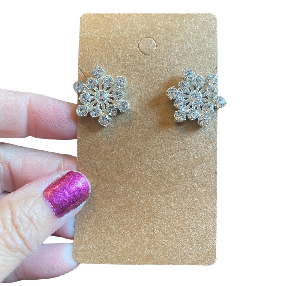 Rhinestone and Silver Snowflake Pierced Earrings